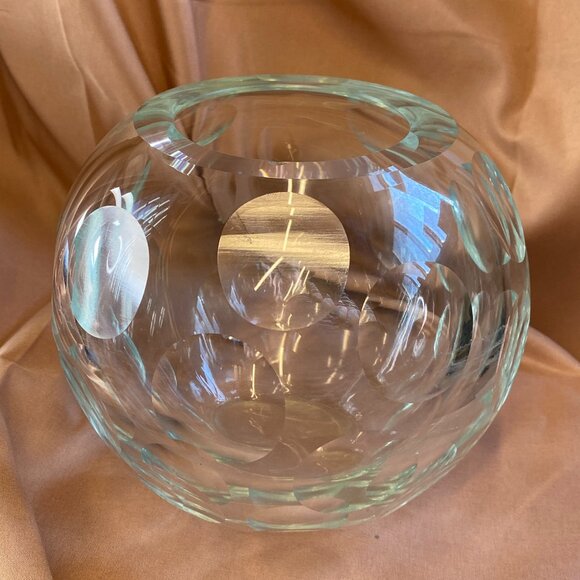 Vintage Heavy Orb Lens Cut Round Crystal Ball Rose Bowl 5.5"H Globe Vase - Picture 3 of 12
